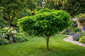 Gömb szivarfa (Catalpa bignonioides 'Nana') ültetés közben díszes gömbforma koronával.