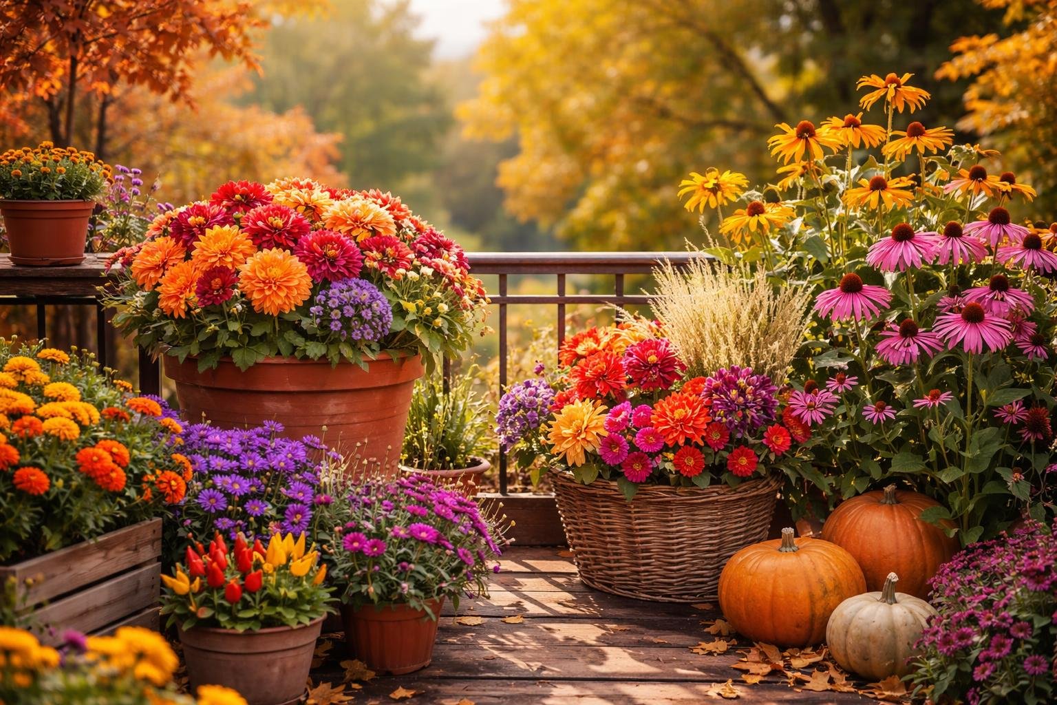 Őszi virágok a kertben és erkélyen meleg színekben virulnak, dekoratív csodákat teremtenek.