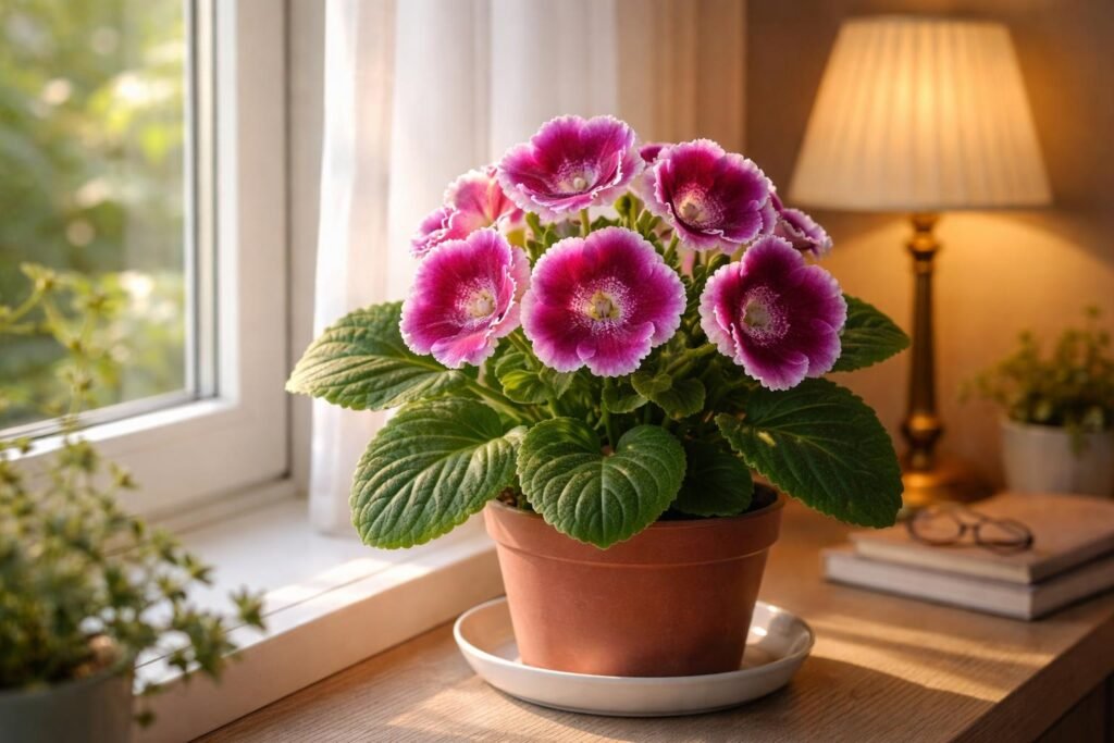 Gloxínia világos, nem közvetlen napfényt kapó helyen várja a virágzást