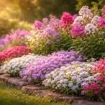 - Flox virágok hosszú virágzásúak, kerti szőnyegként fejlődnek, színes illatot adnak.