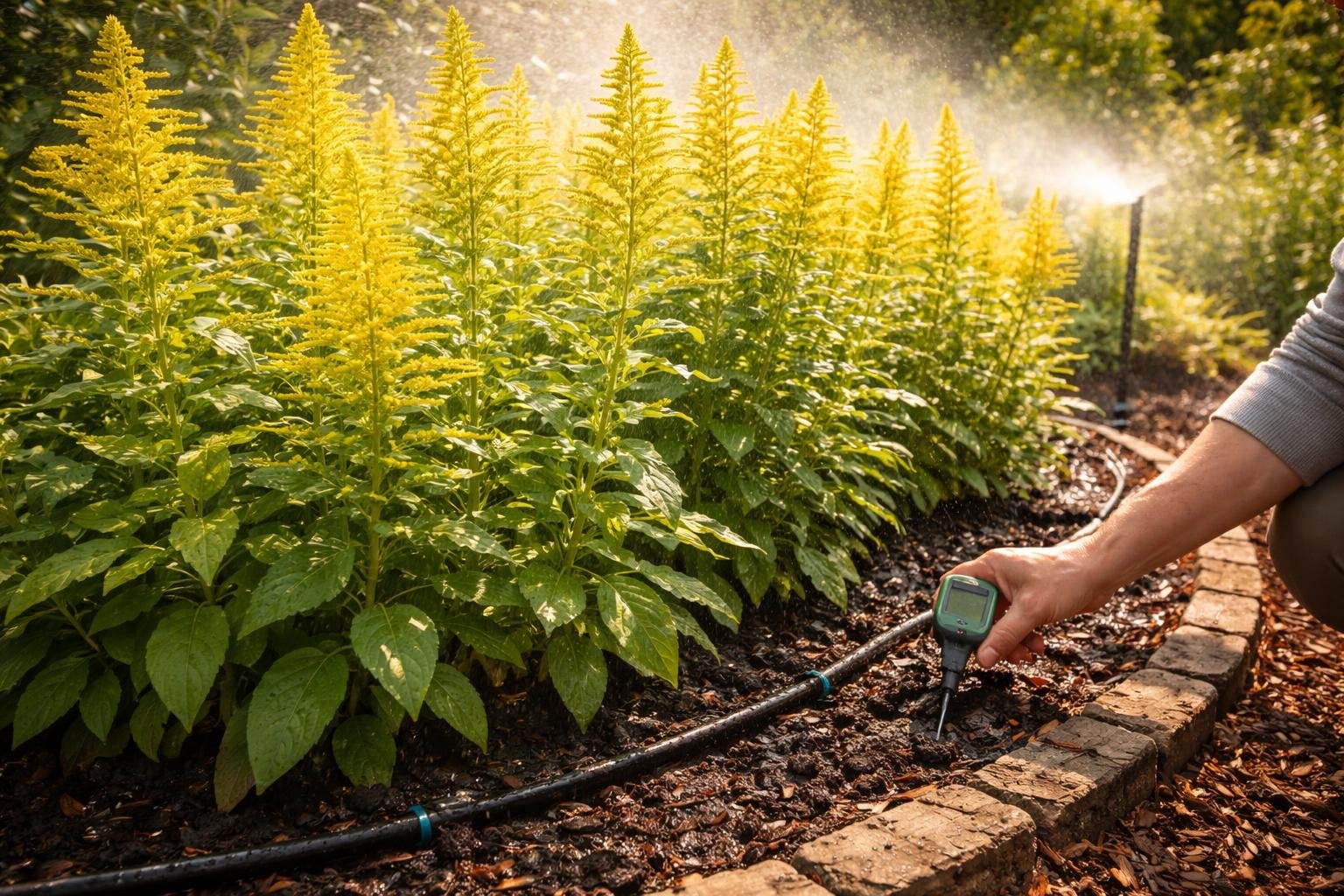 - Kanadai aranyvessző vízigénye: mérsékelt öntözés szükséges az egészséges állományhoz a biztos növekedésért.