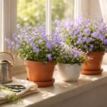 Kányaharangvirágok élénk fényt igénylő, csengő virágokkal díszített belső erkélyen napfényes helyen.