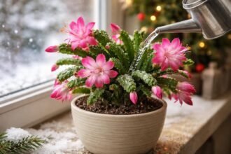 Karácsonyi orchidea gondozása: pontos öntözés és mérsékelt vízigény ünnepi virágzásért.