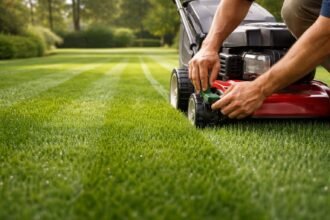 Rétifű (réti perje) metszése és visszavágása látványban gazdag gyepképen, egészséges növényekkel.