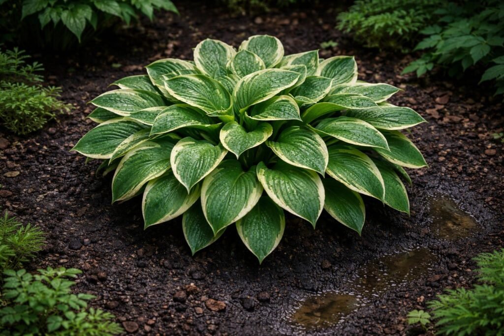 Tojásdadlevelű árnyliliom fotója mérsékelt, egyenletes öntözési környezetet ábrázol nedvességjelek kíséretében