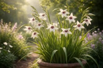 - Abesszín kardvirág: illatos fehér csillag alakú virágok, könnyen gondozható kertben.