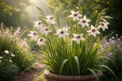 - Abesszín kardvirág: illatos fehér csillag alakú virágok, könnyen gondozható kertben.