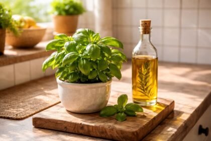 - Bazsalikom: gyorsan nő fényben, friss fűszert ad a konyhának, mediterrán hangulatot.