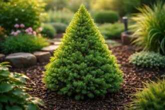 - Cukorsüvegfenyő: kompakt kúpos formájú örökzöld, de érzékeny a túlöntözésre és helyválasztásra