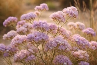 Egynyári sóvirág (Limonium sinuatum) virágágyásban, szárítható, színpompás virágszárral, hosszú ideig díszítő dekorációhoz.