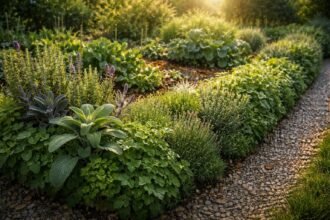 Kertben élő kerítés növények sorban, amelyek távol tartják a csigákat.