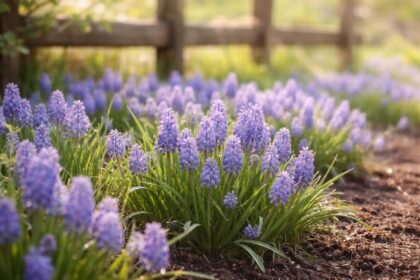 - Epergyöngyike (Muscari botryoides): kora tavaszi hagymás növény, ellenálló, kevés gondozást igényel.