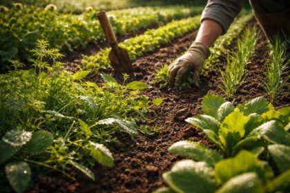 Kertben a gyomok gyorsan terjeszkednek a zöldségek és dísznövények közelében.