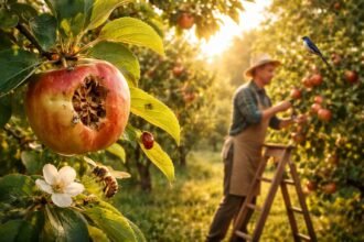 - Almaaknázó törpemoly: lárvák a levelek belsejében rágják a járatokat, gyengítve a fát.