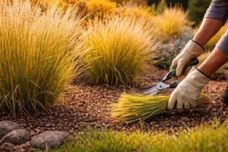 - Vesszős köles metszése és visszavágása a kertben, látható végső forma.