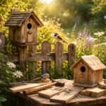 Kézzel készített cinegeodú a kertben, madárbarát odú, amely otthont ad.