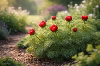 - Keleti bazsarózsa: korán nyíló, élénkvörös virágokkal díszítő, hosszú életű évelő.