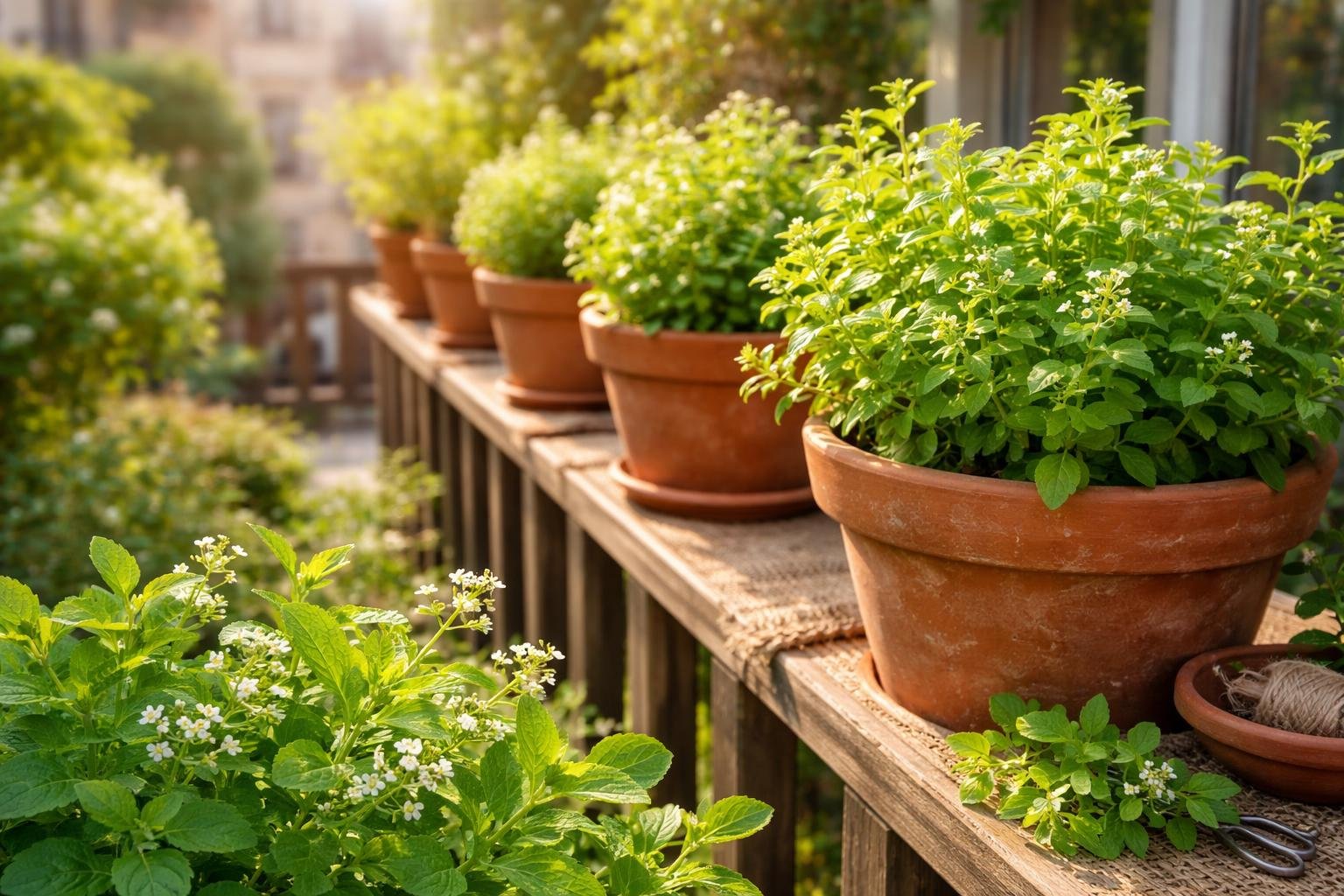 - Majoránna: friss, illatos növény a balkonládában, otthon termesztve egyszerű és 30-40 cm magasra nő.