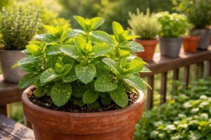 - Menta konténerben: gyorsan terjedhet a kertben, de kontrolláltan egészséges marad.