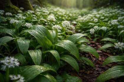 - Medvehagyma levelei a tavaszi erdőben, antibakteriális és emésztést segítő tulajdonsággal.