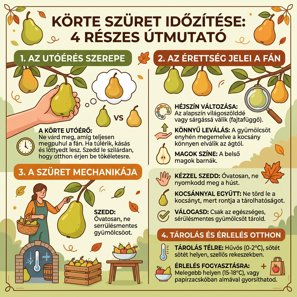 - Körte érésének fontos tény: éréskor a gyümölcs puha és illatos legyen.