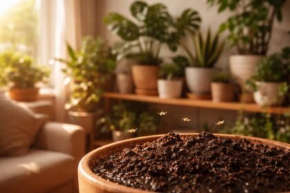 - Muslica a lakásban gyakran szobanövények talajában szaporodik, és növények gyökereit károsítja.