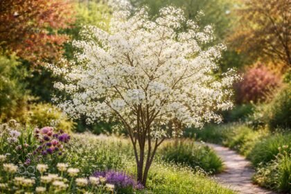 • Rézvörös fanyarka tavasszal fehér virágokkal, nyáron érett gyümölcsökkel díszíti a kertet.