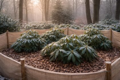 Rhododendron téli teleltetése: sikeres védelem a fagy, szél és nap ellen.