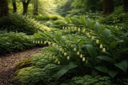 - Salamonpecsét árnyékban fejlődik, humuszos talajban élénk növekedéssel és hosszú virágzással.