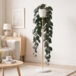 Sötét ezüstszobafolyondár levél árnyalatai mély zöldtől feketéig, polcon futtatva, minimalista díszítésként.
