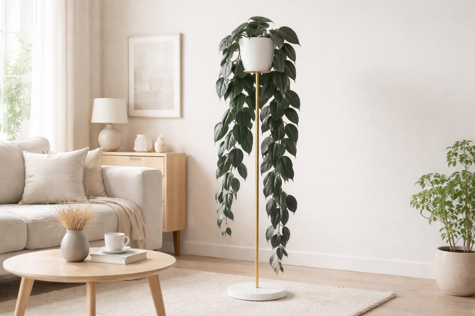 Sötét ezüstszobafolyondár levél árnyalatai mély zöldtől feketéig, polcon futtatva, minimalista díszítésként.