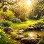 - Tavaszi kertben madarak, sünök és békák mozgolódnak a talaj felengedésével.