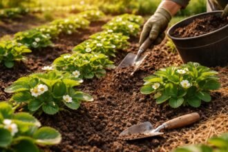 - Tavaszi szamócagondozás alapkellékei: talajelőkészítés, tápanyag, védelem a bőséges nyári termésért.