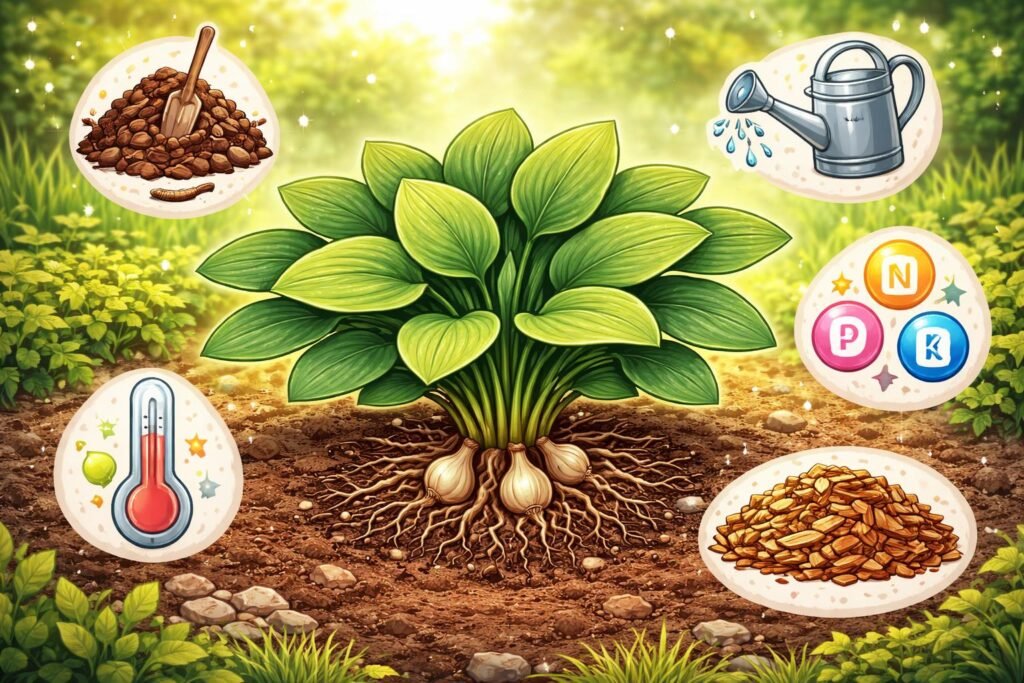 - Tojásdadlevelű árnyliliom fő tápanyagigényeiről szóló informatív tény, trágyázási tippekkel és gyakorlati példákkal.