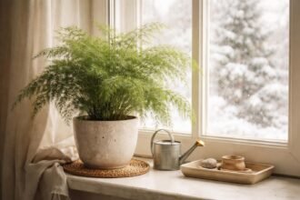 - Tűlevelű aszparágusz téli gondozása megóvja a sötét hónapokban zsenge lombját, virágzásra előkészítve.