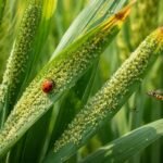 Zablevéltetű inváziója a zab levelein, vírusok terjesztése és védekezési stratégiák.