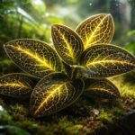 - Villám orchidea Macodes petola levelei sötétzöldek, arany erezetesek, ragyognak a fényben.