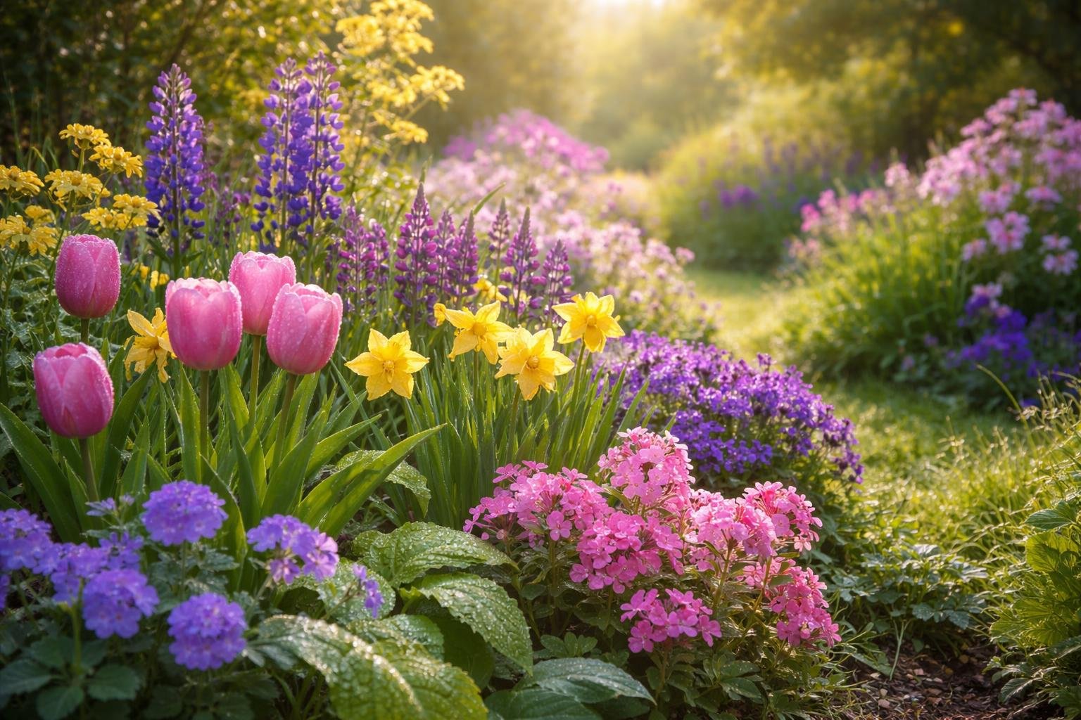 - Virágba boruló kert: áprilisi évelők visszatérnek évről évre, hosszú virágzás.