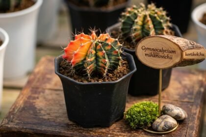 Oltott rubinkaktusz Gymnocalycium mihanovichii élénk piros színű, rendkívül feltűnő szobanövény.