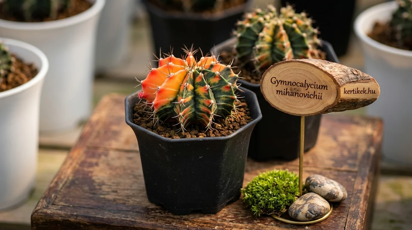 Oltott rubinkaktusz Gymnocalycium mihanovichii élénk piros színű, rendkívül feltűnő szobanövény.