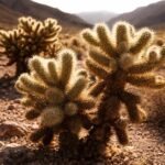 Bokorkaktusz Cylindropuntia bigelovii hengeres, szőrös hajtású kaktusz a sivatagban, napfényben