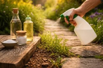 Kert ösvényének szegélyén felbukkanó gyomok, a kézben kutatott házi megoldások fényében.