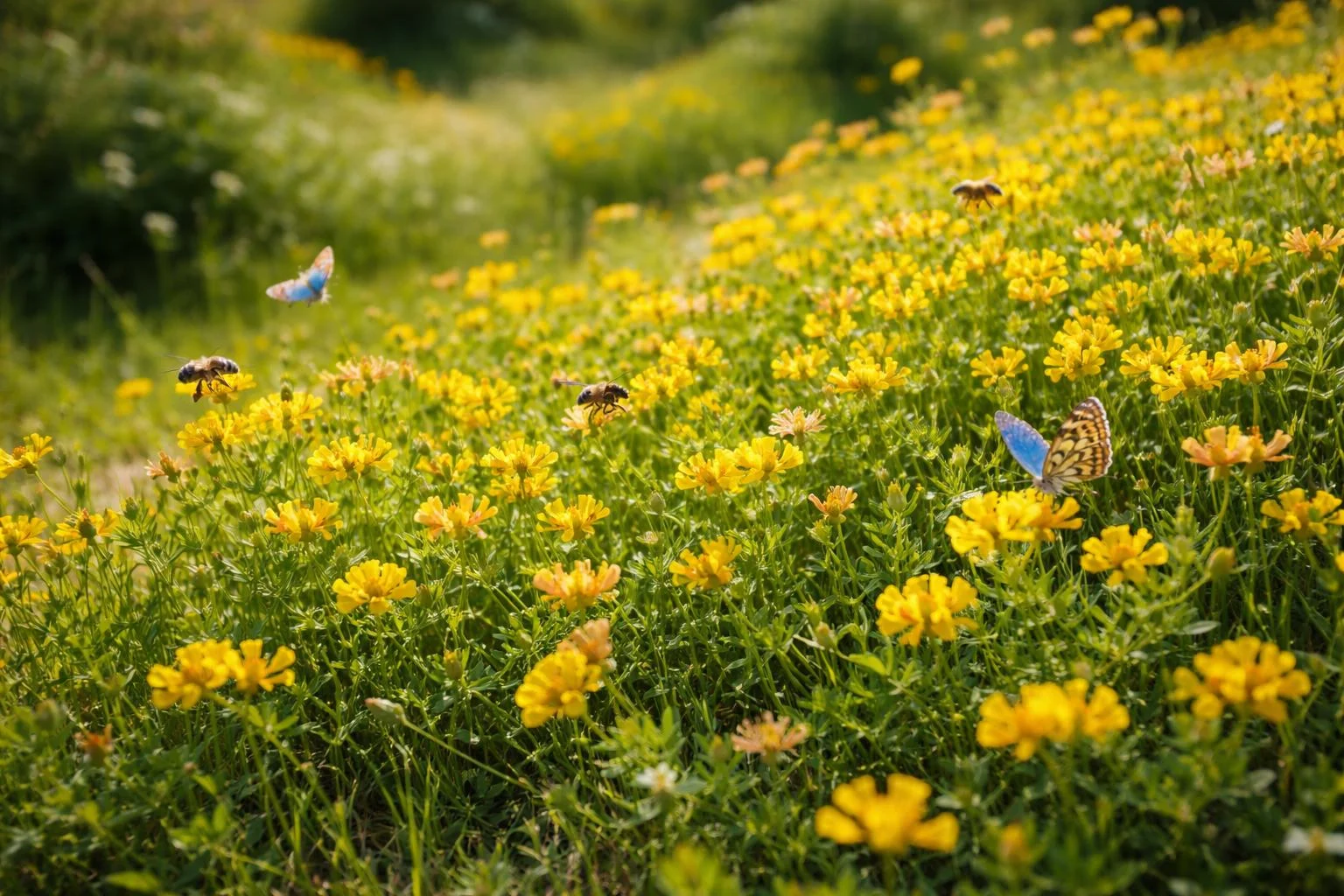 Sárga virágú Szarvaskerep (Lotus corniculatus) szárazságtűrő évelő a természetközeli gyepen.