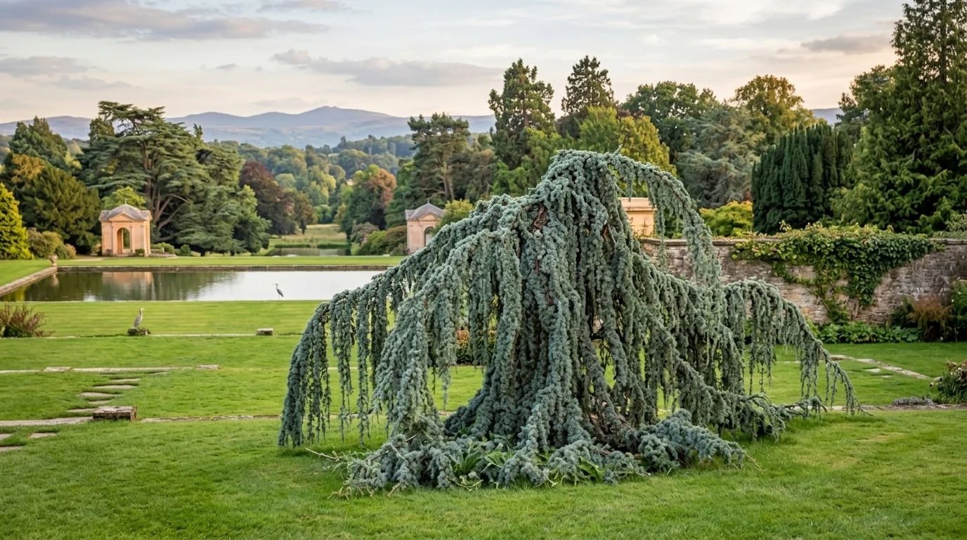 - Cedrus atlantica 'Glauca Pendula' kékes-ezüst tűlevelei és leomló ágrendszere vonzza a tekintetet.