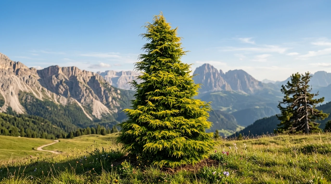 - Cedrus deodara 'Kelly Gold': arany lombú himalájai cédrus, szoliter kertkép fotó