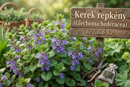 - Kerek repkény (Glechoma hederacea): gyógyhatásai és gyűjtési módjai vizuálisan megfigyelhetőek a képen.