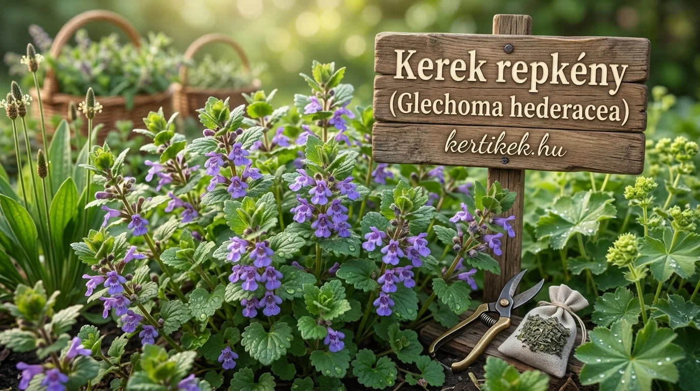 - Kerek repkény (Glechoma hederacea): gyógyhatásai és gyűjtési módjai vizuálisan megfigyelhetőek a képen.