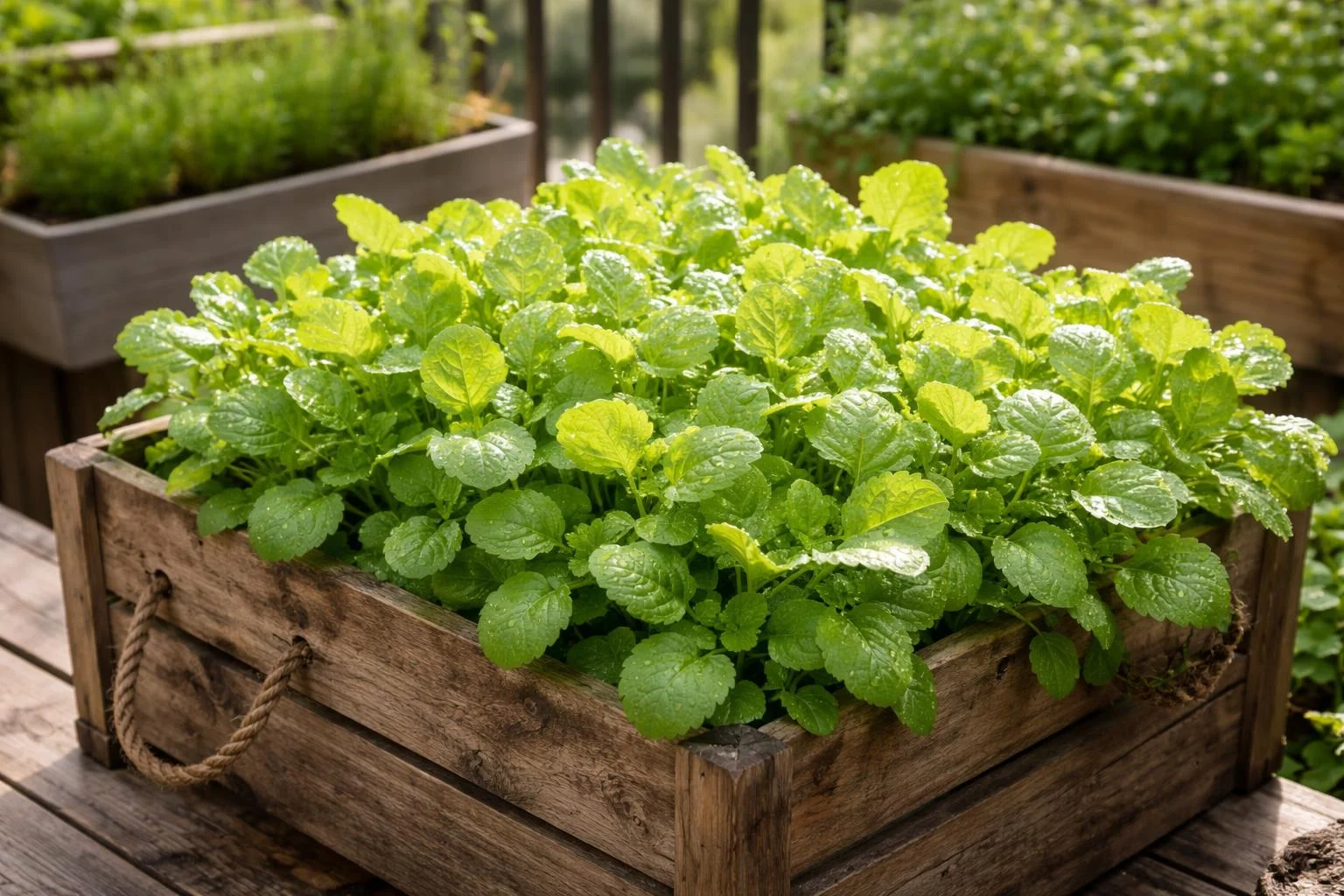 - Borbálafű Barbarea verna gyorsan fejlődik, hűvös időben is szedhető levelekkel.