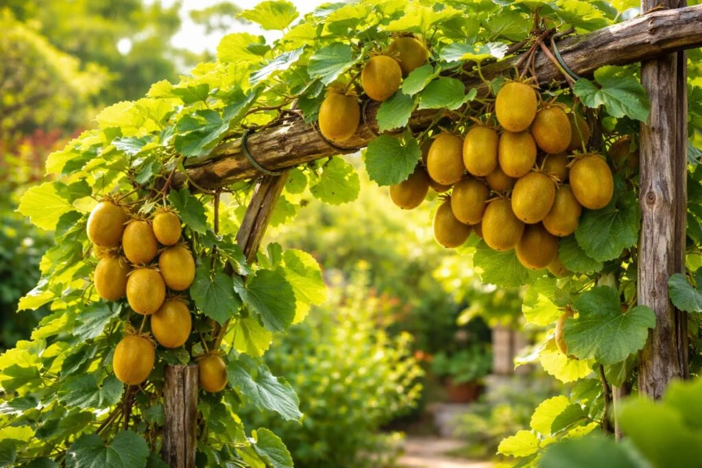 - Golden Kiwi: édes, sárga húsú gyümölcs, kertbe vagy teraszra ideális.