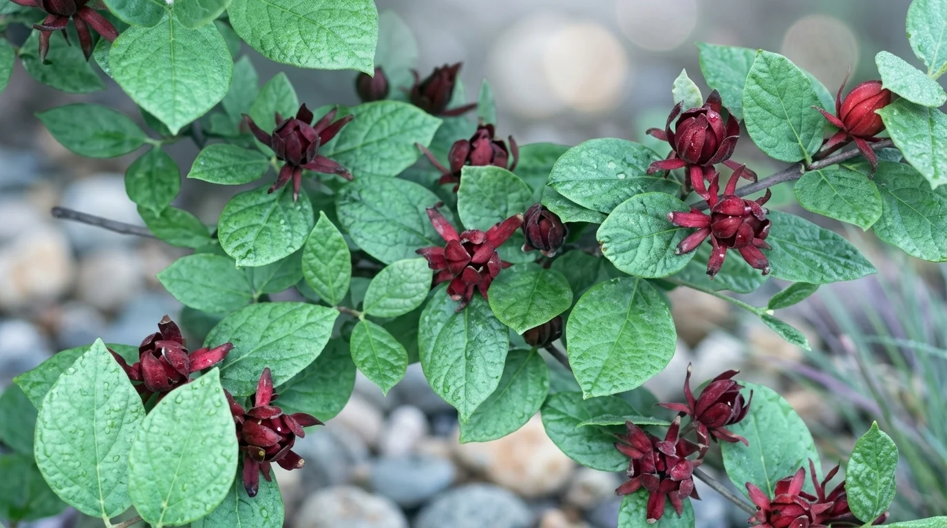 - Illatos fűszercserje: Calycanthus floridus észak-amerikai eredetű, kényelmesen gondozható és illatos virágú.